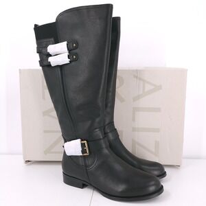 Naturalizer Jessie Tall Knee High Boots Black Buckle Block Wide Calf Womens 9W